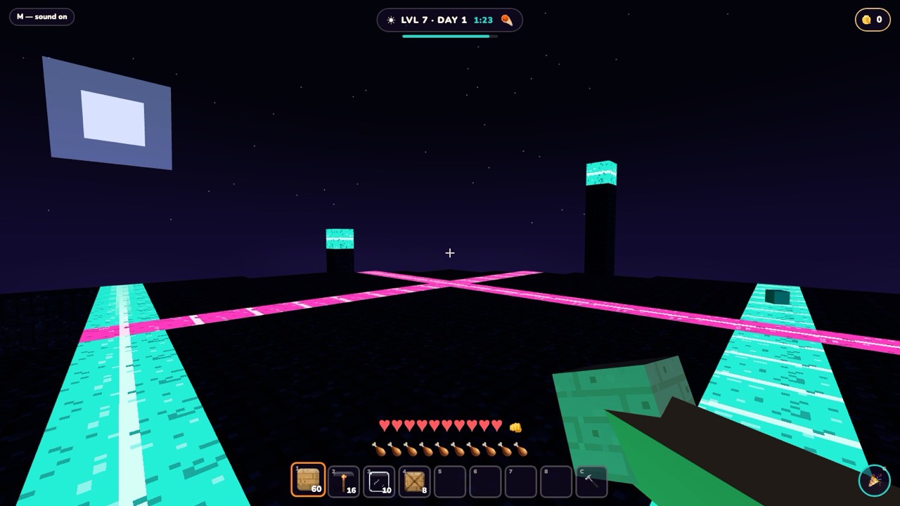 Neon Island, an in-game screenshot of the neon city level at night